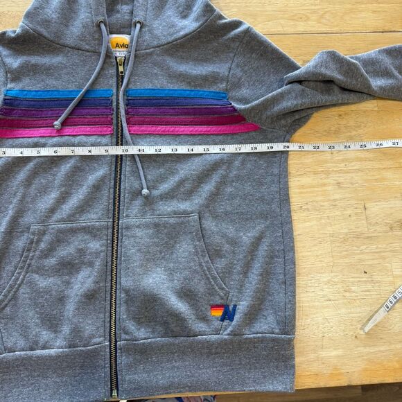 Aviator Nation Gray Hoodie Rainbow 5 Stripe Full Zip Small Sweater PRISTINE - Picture 6 of 9